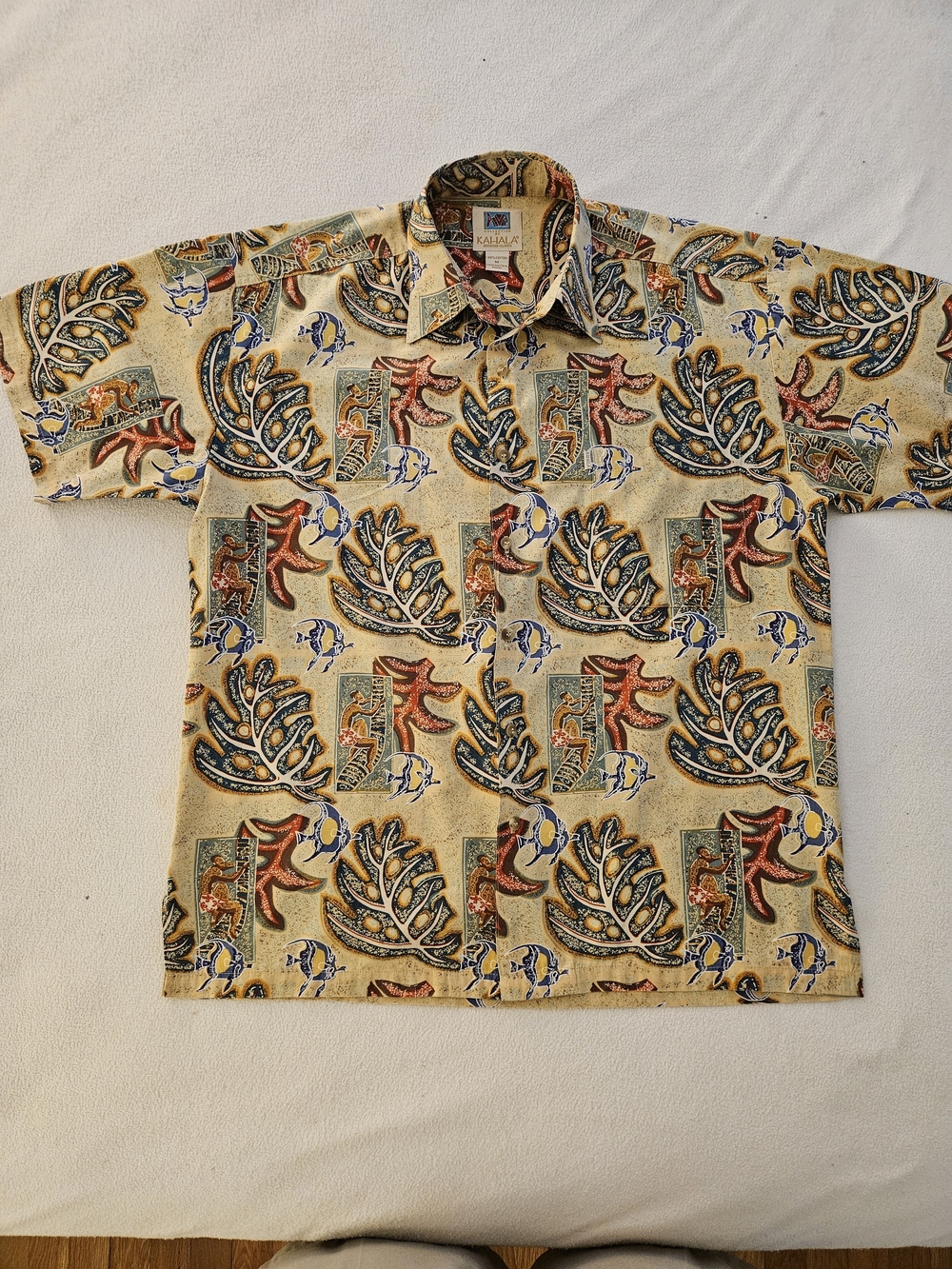 Beige Hawaiian Print Short-Sleeve Shirt